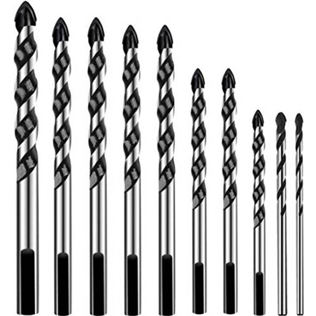 10Pcs Masonry Drill Bits, 7 Size Tungsten Carbide Drill Bit Set Multi-Material Drill Bits for Porcelain Ceramic Tile Concrete Brick Wall Glass Mirrors