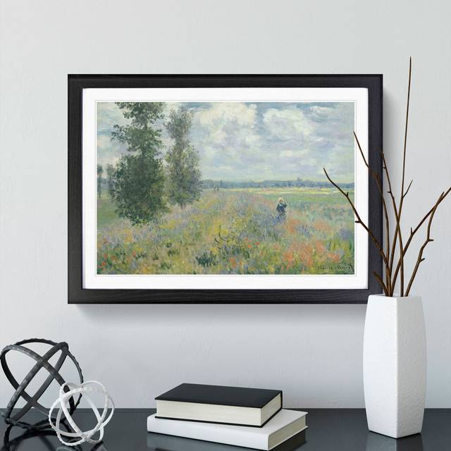 Poppy Fields Near Argenteuil by Claude Monet - Picture Frame Painting - Black Framed (48cm H x 65cm W x 2cm D)