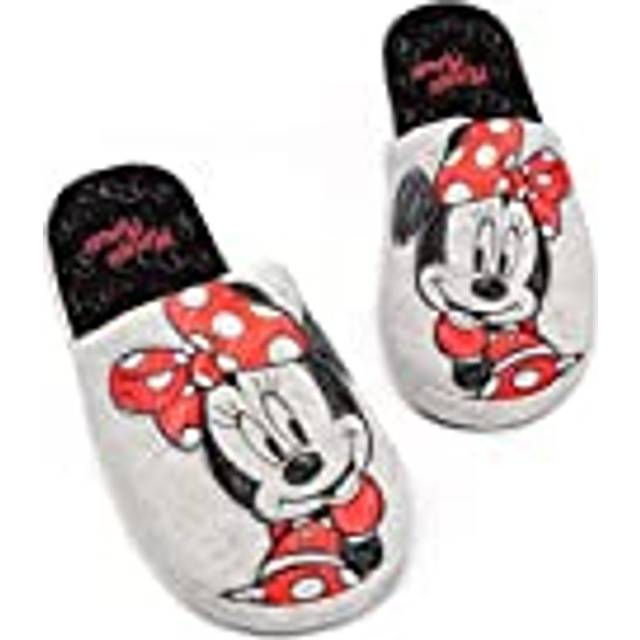 (5-6 UK) Disney Minnie Mouse Slippers Womens Slip-On Grey House Shoes