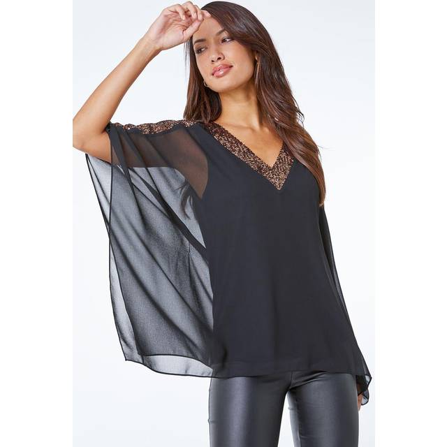 Roman originals sequin embellished trim overlay top for women uk - ladies