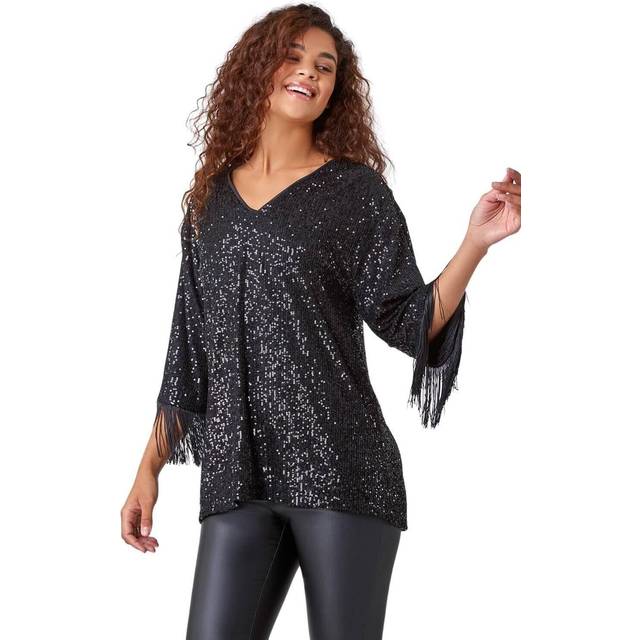 Sequin tassel detail tunic stretch top for women uk - ladies roman originals