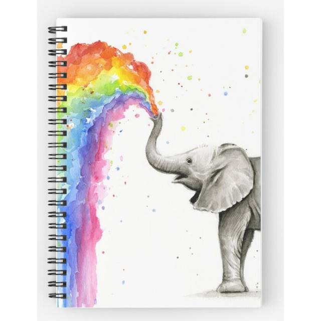 Spiral Notebook Baby Elephant Spraying Rainbow A5 120 Pages