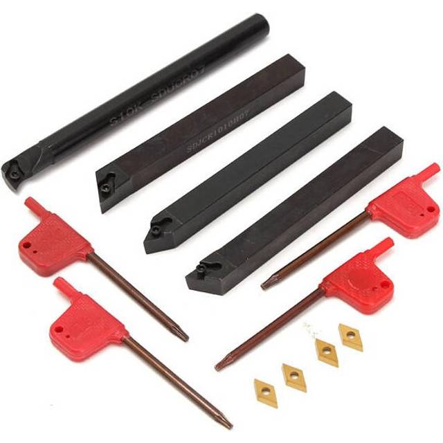Drillpro 4pcs 10mm Shank Lathe Boring Bar Turning Tool Holder With 4pcs DCMT070204 Inserts