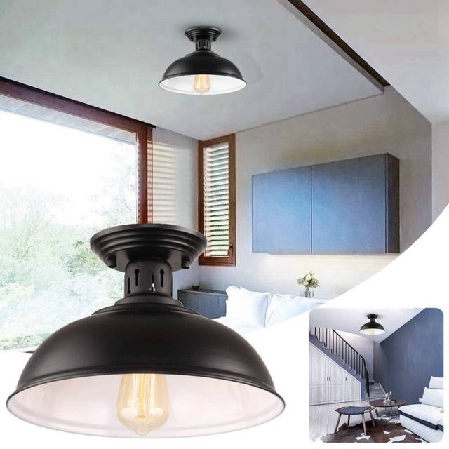 Semi Flush Mount Ceiling Light Fixture Farmhouse Black Close to Ceiling Lighting Industrial Decor Lamp
