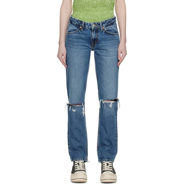 Re/Done Blue 70s Low Rise Straight Jeans - Destroyed Mar - WAIST US 28