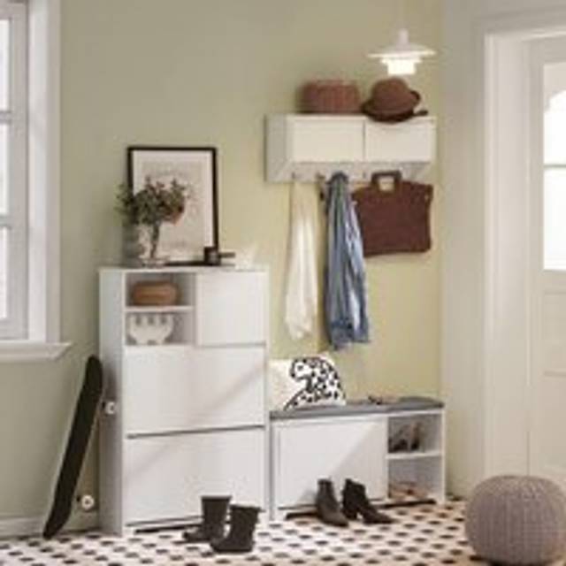 Hallway Shoe Bench Shoe Rack Shoe Cabinet with Seat Cushion and Flip-drawer,FSR119-W - Sobuy
