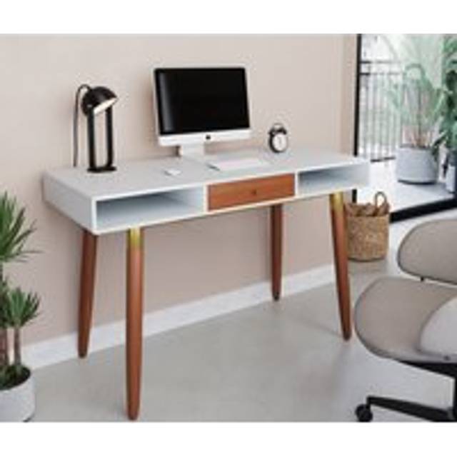 Flair Edelweiss Desk Walnut and White with Brass Accents (120x50)