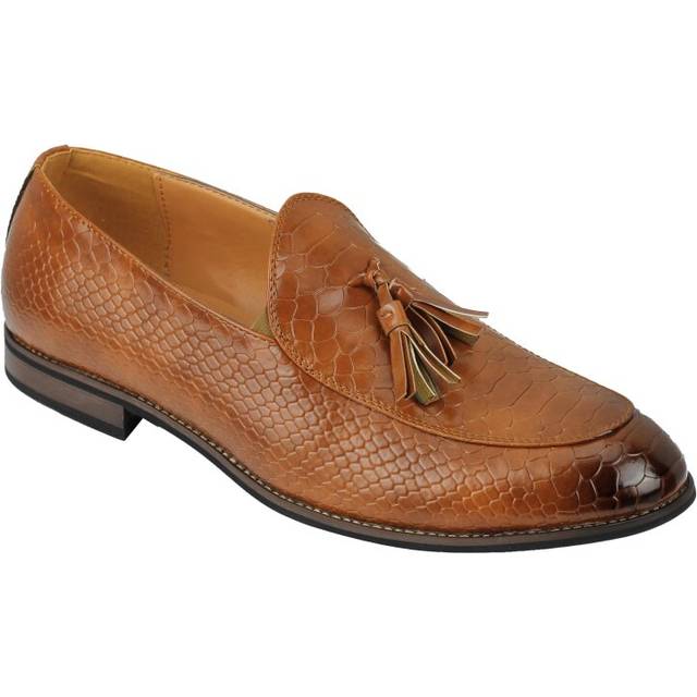 (42, Brown) Mens Vintage Snakeskin Print Shiny Leather Tassel Loafers Smart Casual MOD Shoes