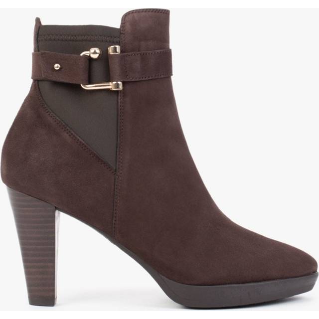 DANIEL Joyfully Brown Suede Heeled Ankle Boots Size: 36, Colour: Brown