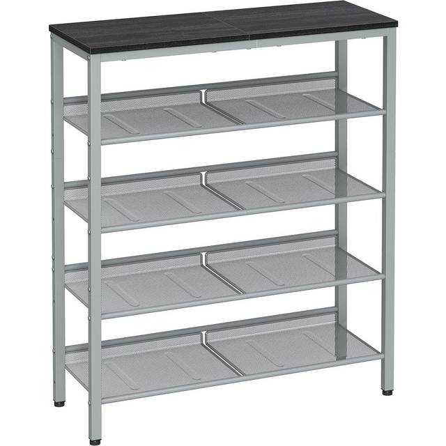 4-Tier Metal Expandable Shoe Rack with Adjustable Mesh Shelves, Charcoal Grey and Metallic Silver / 5 Tier (93H cm)