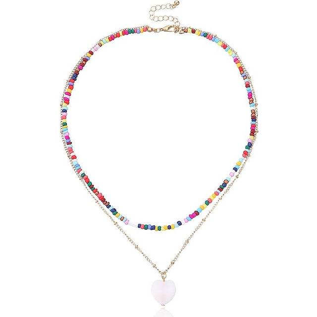 Bohemian Rainbow Butterfly Star Shell Beaded Necklace Women Teenagers Layered Colourful Pentagram Seed Chain Necklace Vintage Summer Beach Jewelry