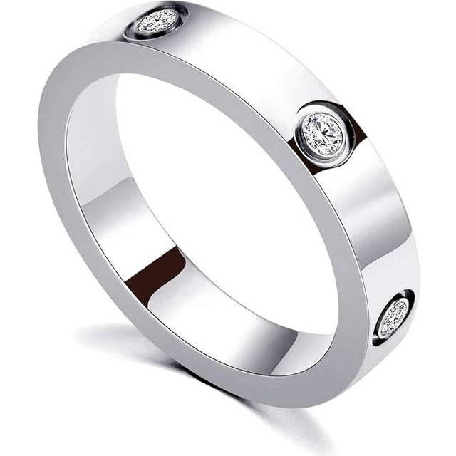 Love FriendshipRing 18K Gold Silver Rose Plated Cubic Zirconia Stainless Steel Promise Ring Wedding Band Jewelry Birthday Gifts for Women(silver-7)