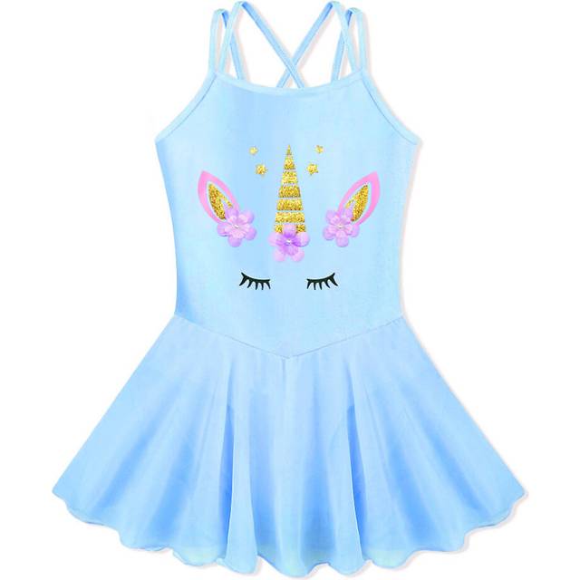 BAOHULU Blue Sleeveless Cotton Toddler Girls Gymnastics Leotard Kids Ballet Costume Girl Beaded Flower Dance Clothes