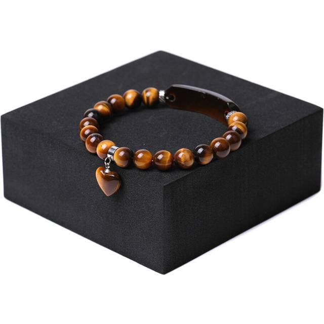 Natural stone tiger's eye stone heart pendant bracelet agate powder crystal long hand brand love bracelet. - Brown