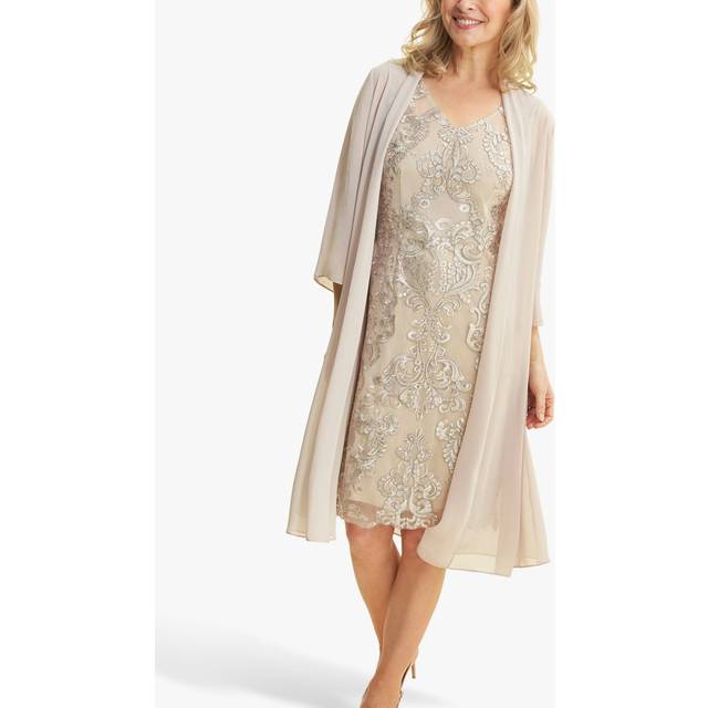 Gina Bacconi Womens Joss Short Embroidered Dress With Illusion Jacket - Taupe - Size 8 UK