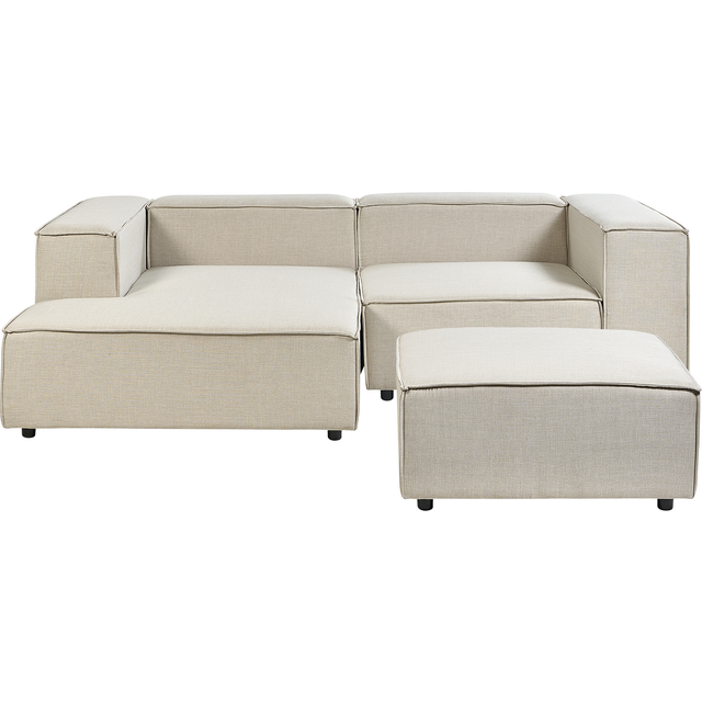 Beliani Right Hand 2 Seater Modular Linen Corner Sofa With Ottoman Beige Aprica, Brown