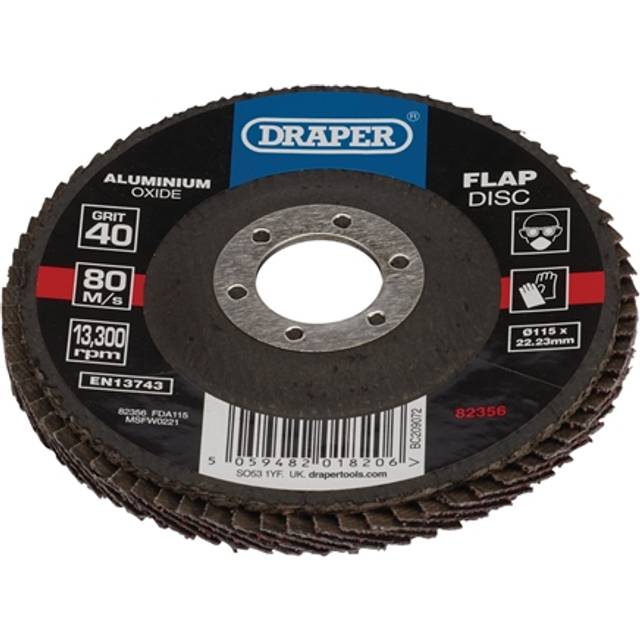 Draper 82356 Aluminium Oxide Flap Disc, 115 x 22.23mm, 40 Grit