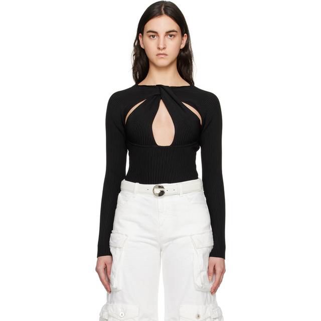Pull Criss-cross en maille côtelée - Noir - L