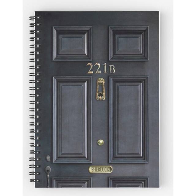 Spiral Notebook 221b baker street black wood door A5 120 Pages