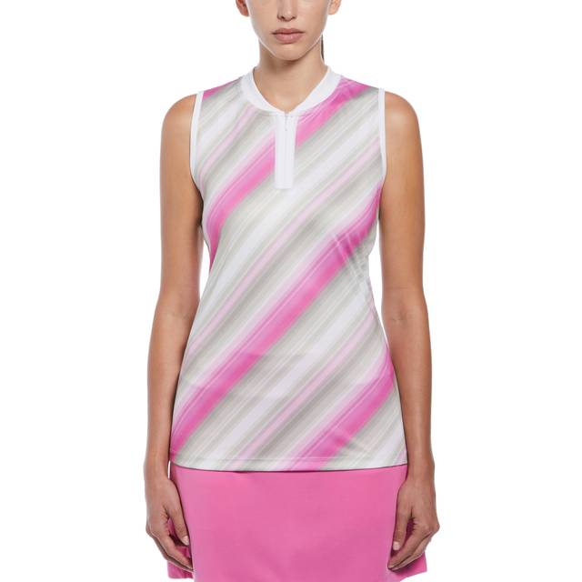 PGA TOUR Women's Energy Stripe Baseball Collar Golf Polo Shirt, Size XS, Pure Cashmere Beige, 100% Polyester | Golf Apparel Shop (XS)