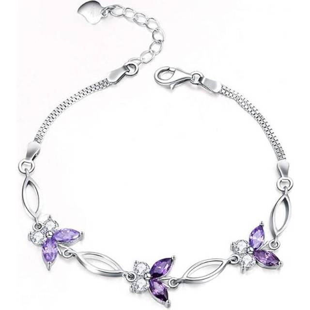S925 Sterling Silver Purple Butterfly Bracelets for Women,Cute and Charm Wrist Bracelets Anniversary Jewelry Gift for Women Girls