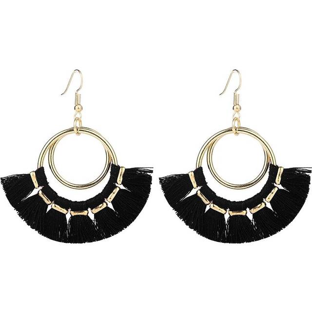 Tassel Hoop Earrings Fringe Drop Gold Tone Circle Tiered Earrings for Women Girls