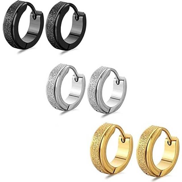 Men Earrings, Stainless Steel Hoop Stud Earrings Set for Women Girls, 3 Pairs/6 Pairs/10Pairs Small Huge Sliver Gold Black