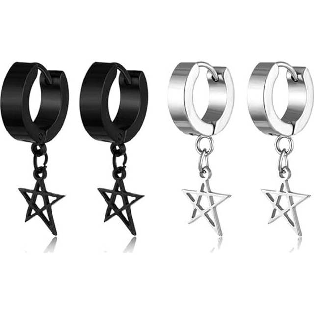 Men Earrings, Stainless Steel Hoop Stud Earrings Set for Women Girls, 3 Pairs/6 Pairs/10Pairs Small Huge Sliver Gold Black