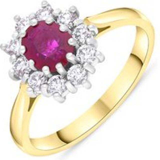 18ct Yellow Gold Ruby Diamond Oval Cut Cluster Ring