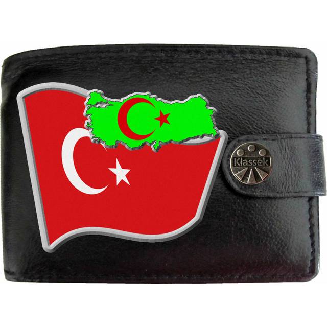 (Standard) Turkey Flag TURKISH Map COA Mens Wallet Chain Leather Coin Pocket Klassek RFID Blocking Credit Card Slots and Metal Gift Box