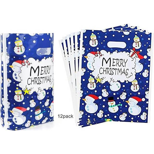 "Christmas Gift BagsPlastic Bags with Die Cut Handles - Durable Party Favor Bags - 11"" x 13.7"" Shopping Bags - Set of 12 Poly Bags"