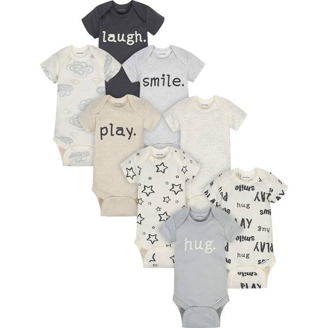 Onesies Brand Unisex Baby 8-Pack Short Sleeve Mix & Match Bodysuits, Play Smile & Hug Neutrals, 0-3 Months