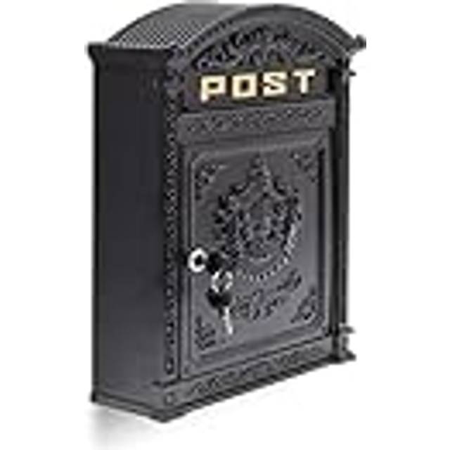 Relaxdays - Antique-looking Letter Box, 44.5 x 31 x 9.5 cm, Outdoor, Wall-Mount Mailbox, Cast Aluminium, A4 Letters, Black