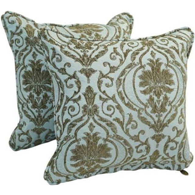 Blazing Needles Corded Square Jacquard Chenille Throw Pillow, 18, Blue Damask 2 Count