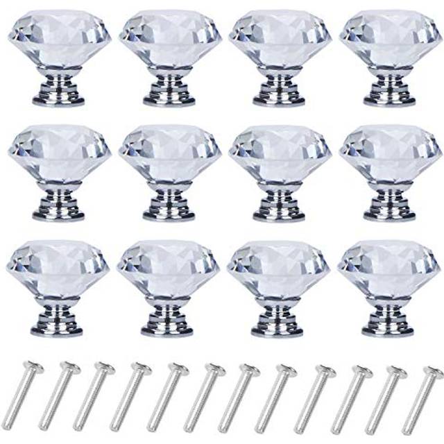 YourGift 6 Pack Drawer Knobs Diamond Shaped Crystal Glass 30mm Cabinet Knobs Pull Handles 30 mm  6 Pack  Silver