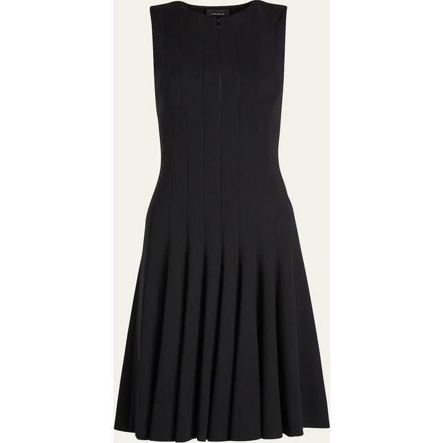 Sleeveless Zip-Front Seamed A-Line Dress - BLACK - 12