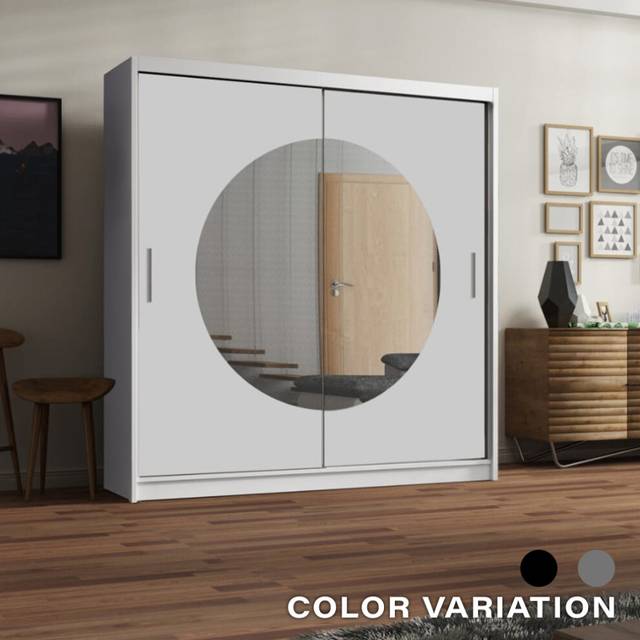 (White, 203CM) MN FURNITURE Moon Mirror Sliding Door Wardrobe