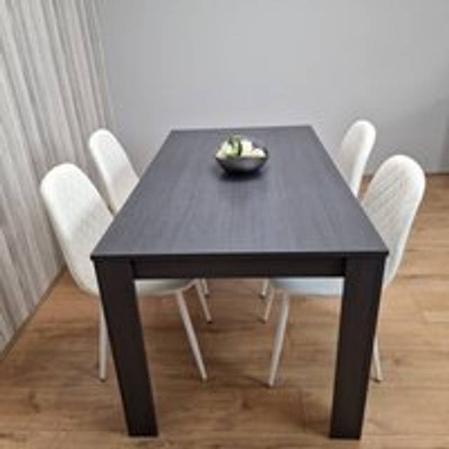 Portland Leather and Wood 4 Seater Dining Set White and Dark Grey - Multi