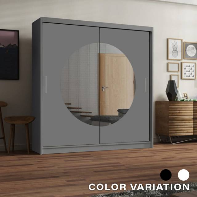(Grey, 203CM) MN FURNITURE Moon Mirror Sliding Door Wardrobe