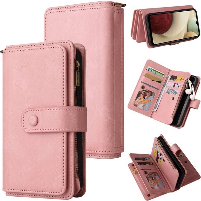Samsung Galaxy A12 5G Case Wallet Flip Card Holder PU Leather Magnetic Protective Flip Cover - Pink