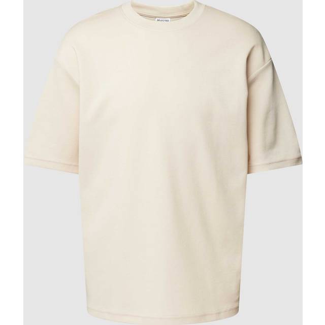 Selected Homme – Beige t-shirt i oversize och boxig passform-Naturlig