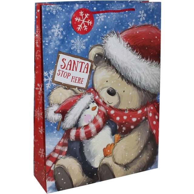 Christmas Present Gift Bag with Tag - Large 45x33x10cm Cute Bear