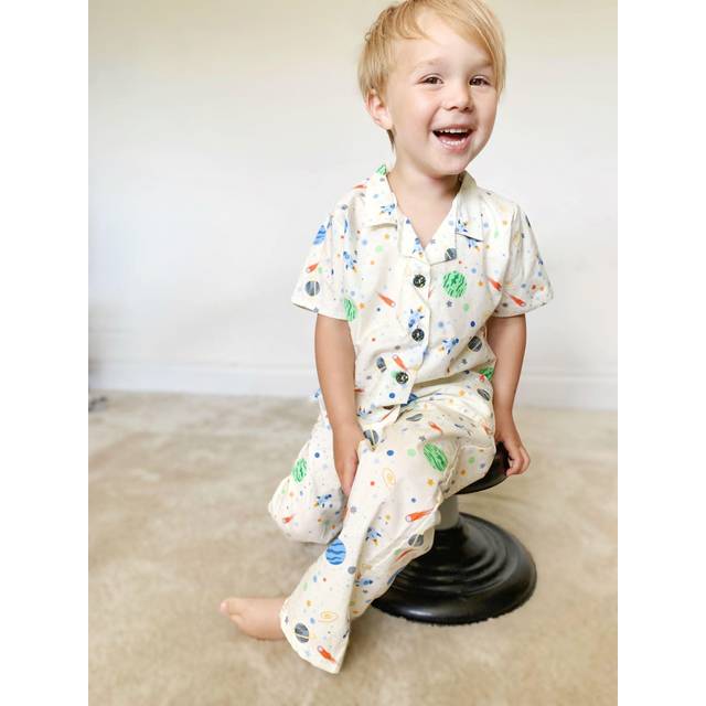 Space Cotton Long Trouser Pyjama Set - Cream - 4-5 Years