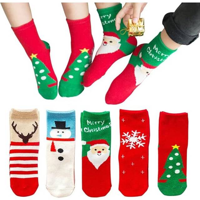 Christmas Socks for Kids, 5 Pairs Unisex Christmas Crew Socks Winter Fun Cotton Socks Children Xmas Gift for Boys Girlslarge