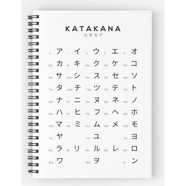 Spiral Notebook Katakana Chart - Japanese Alphabet Learning Chart - White A5 120 Pages