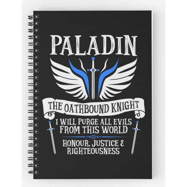 Spiral Notebook PALADIN, THE OATHBOUND KNIGHT- Dungeons Dragons (White) A5 120 Pages