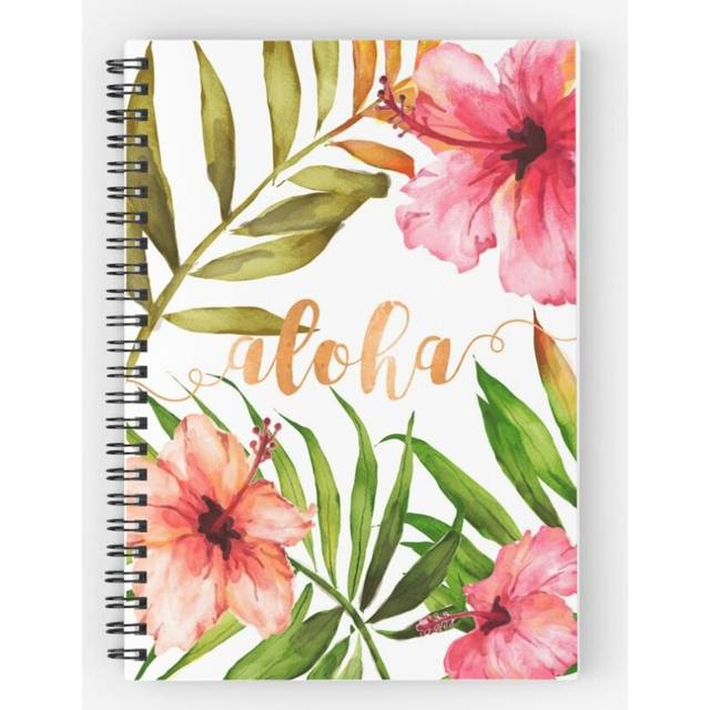 Spiral Notebook Aloha Tropical Hawaiian Floral Watercolor A5 120 Pages