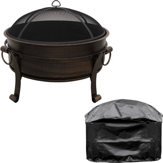 Iban 66Cm H Steel Wood Burning Outdoor Fire Pit with Lid - Bronze (66cm H X 93cm W X 93cm D)