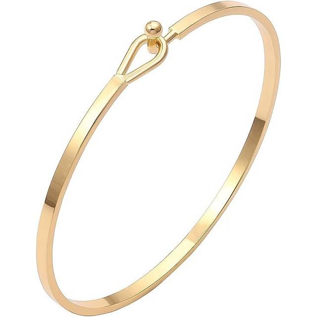 Dainty Gold Bar Bracelet for Women Simple Delicate Thin Cuff Bangle Hook Bracelet 18K Gold Plated Handmade Minimalist Jewelry
