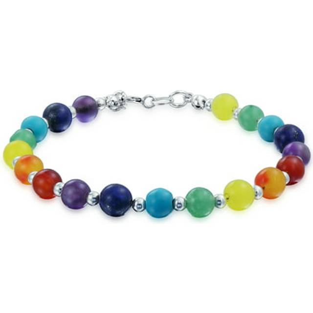Spiritual Multicolor Colorful Healing Gemstone Yoga Bead Fiber Chakra Bracelet Meditation Loosen For Women Teen Sterling Silver Bead Lobster Clasp